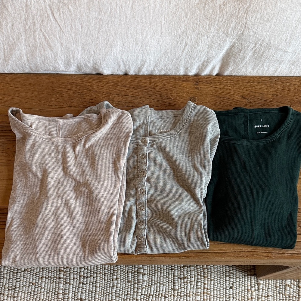 Everlane Ribbed Tops in Blush, Heather Gray & Forest Green
